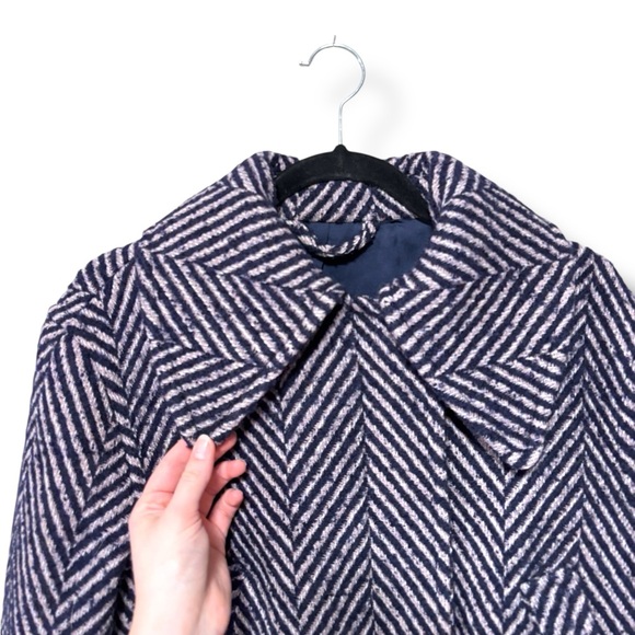 & Other Stories Cropped Wool Blue and Pink Herringbone Bomber Jacket Size 0 - Picture 7 of 13